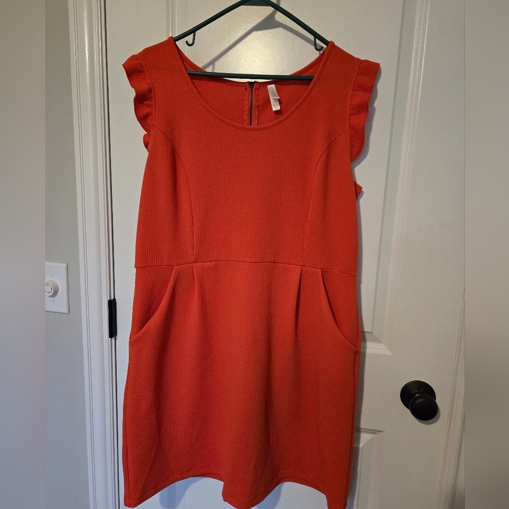 Xhilaration Women's Sleeveless Short Dress XXL Orange Ruffled Sleeves Back Zip
